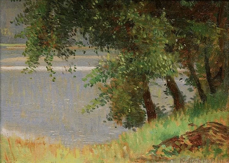 Leopold von Kalckreuth-3-Alberi in riva all'acqua